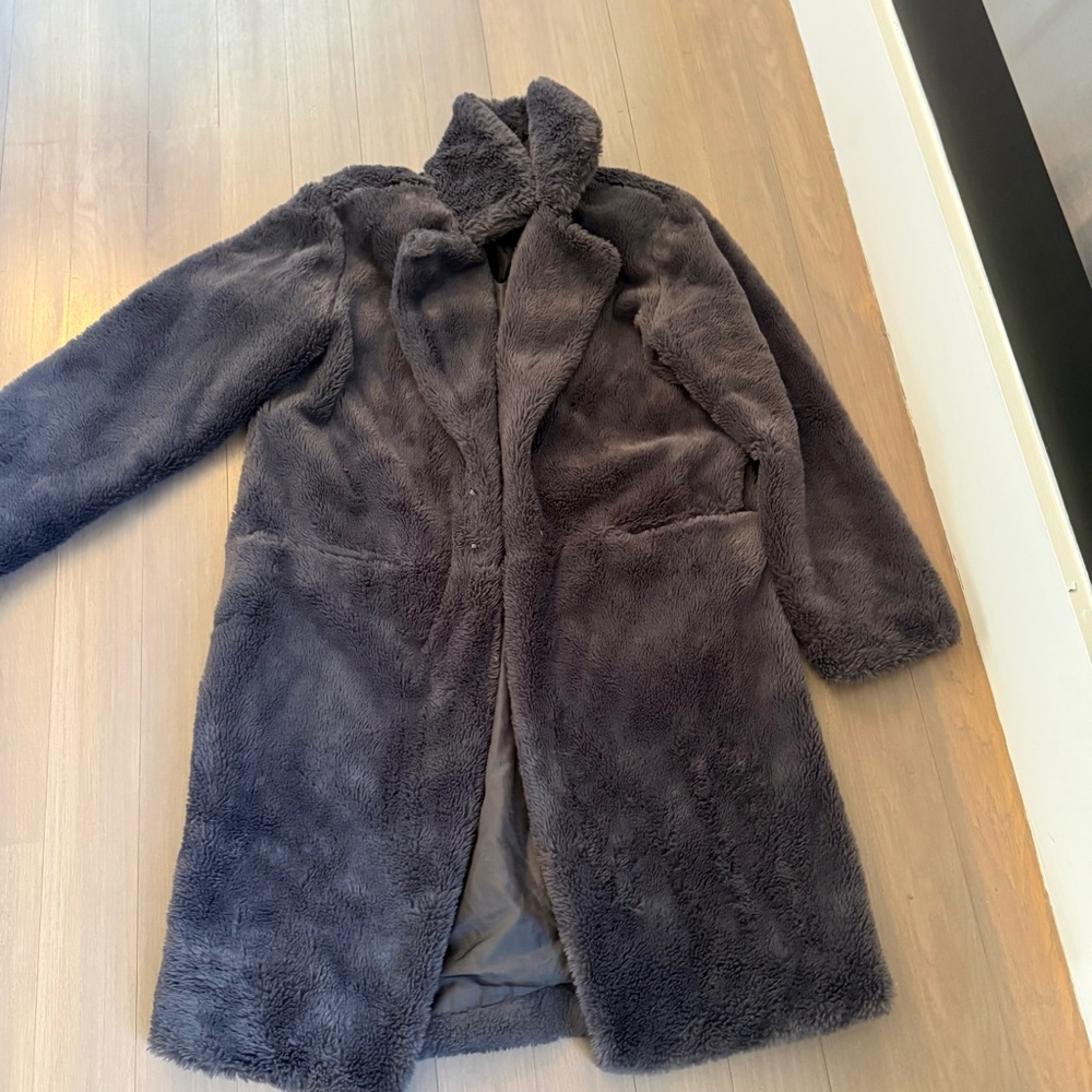 Blank NYC Plush Faux Fur Coat in Charcoal